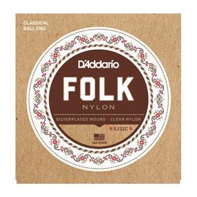 D'Addario EJ32C Folk Nylon, Ball End, Silver Wound/Clear Nylon Trebles - British Audio