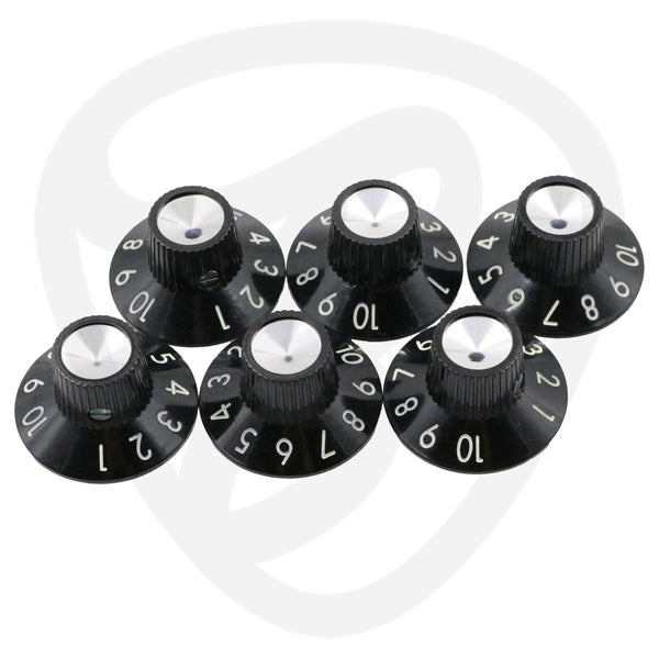 Black Fender Pure Vintage Black/Silver Skirted Amplifier Knobs (6 pack