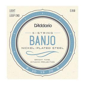 D'Addario EJ60 5-String Banjo, Nickel, Light, 9-20 - British Audio