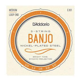 D'Addario EJ61 5-String Banjo, Nickel, Medium, 10-23 - British Audio
