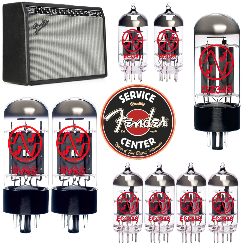 Fender '65 Deluxe Reverb Tube Set | JJ ECC83, ECC81, Matched and Burned In JJ 6V6, and JJ GZ34