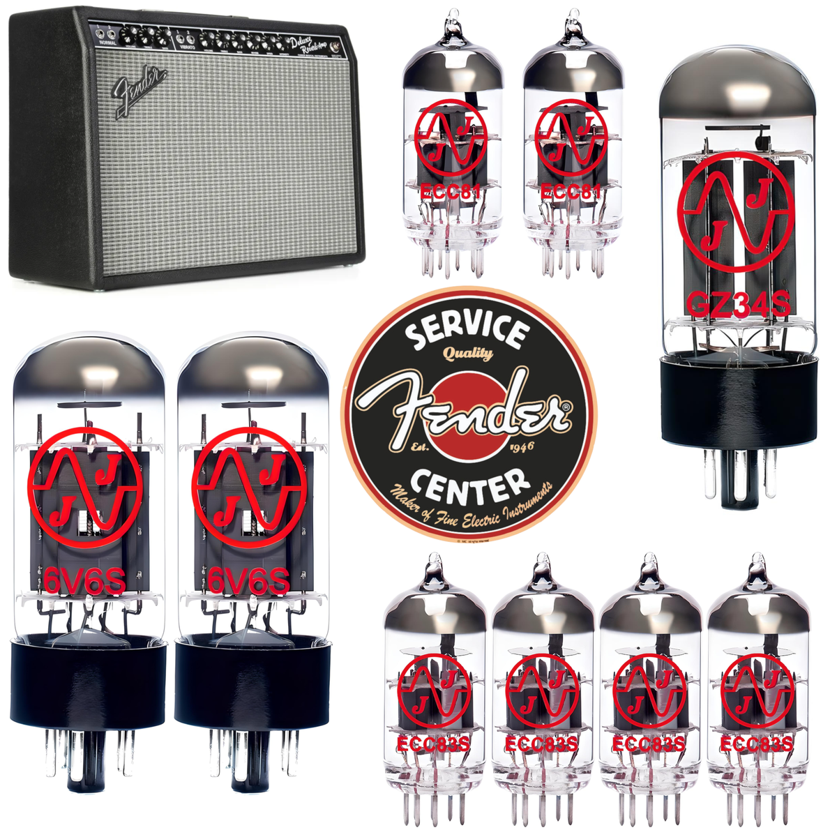 Fender '65 Deluxe Reverb Tube Set | JJ ECC83, ECC81, Matched and