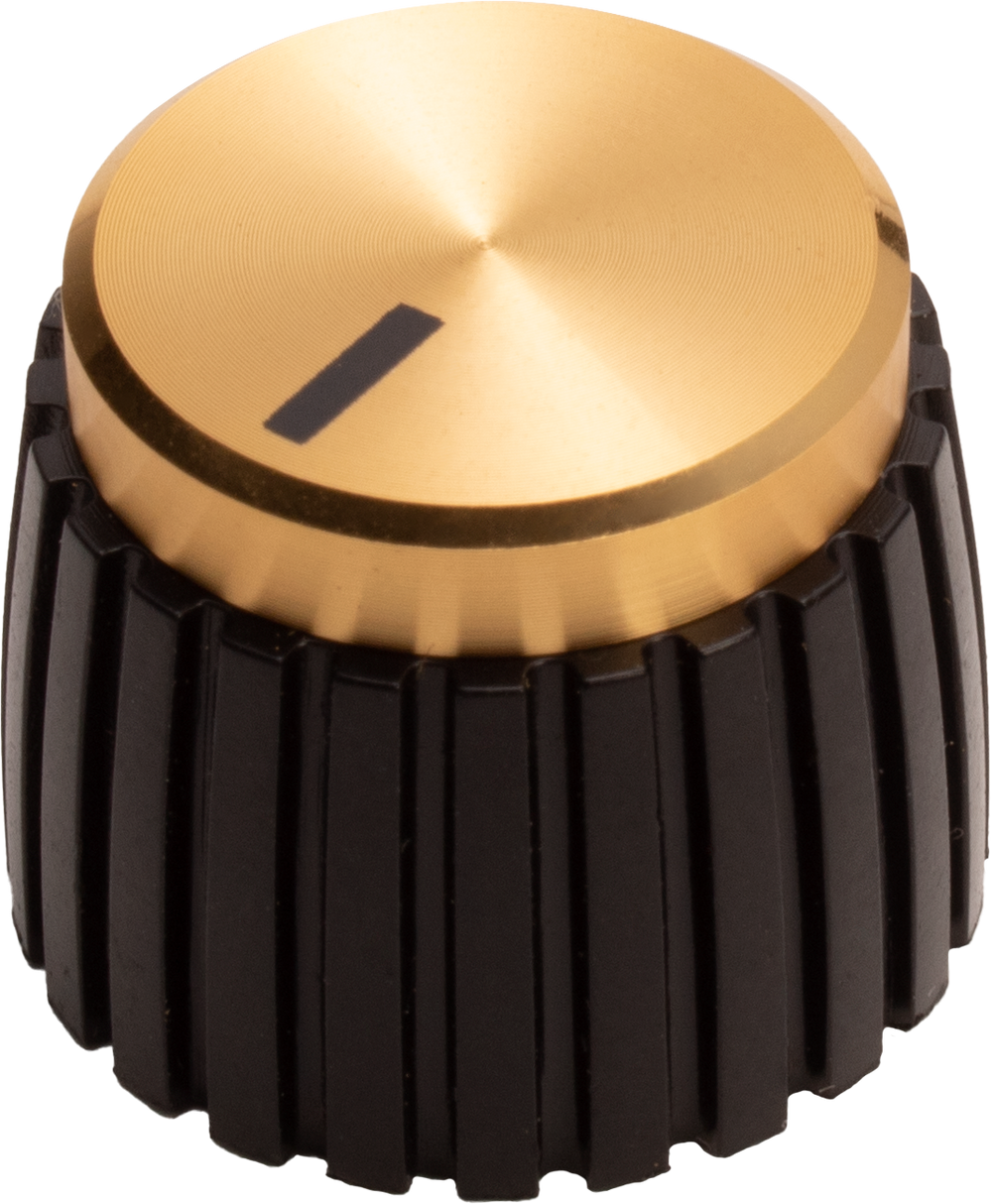 Mini Marshall Style, Amp Knob - Black & Gold Cap,  Set Screw