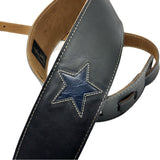Henry Heller Black Leather Guitar Strap with Vintage Blue Star