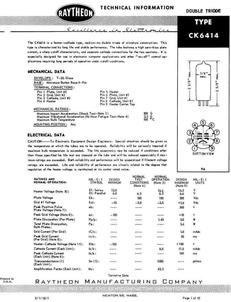 6414 Tube, NOS GE General Electric USA – British Audio
