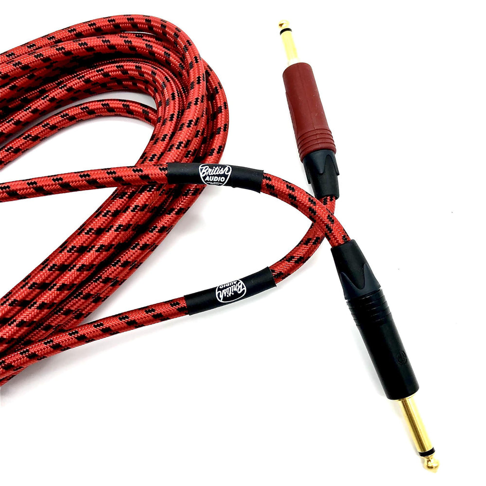 British Audio Pro Performance Silent Instrument Cable - Straight Silent to Straight (Red & Black Braid) - British Audio