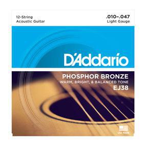 D'Addario EJ38 Phosphor Bronze 12-String Acoustic Guitar Strings, Light, 10-47 - British Audio