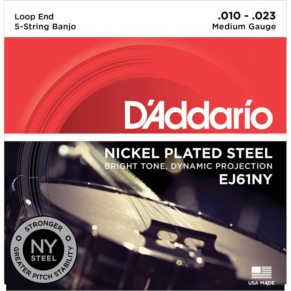 D'Addario EJ61NY 5-String Banjo, Nickel, Medium, 10-23 - British Audio