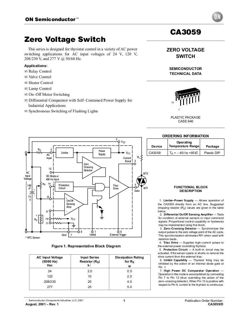 CA3059 IC On Semiconductor Zero Volt Switch ~ORIGINAL~ NOS Integrated Circuit