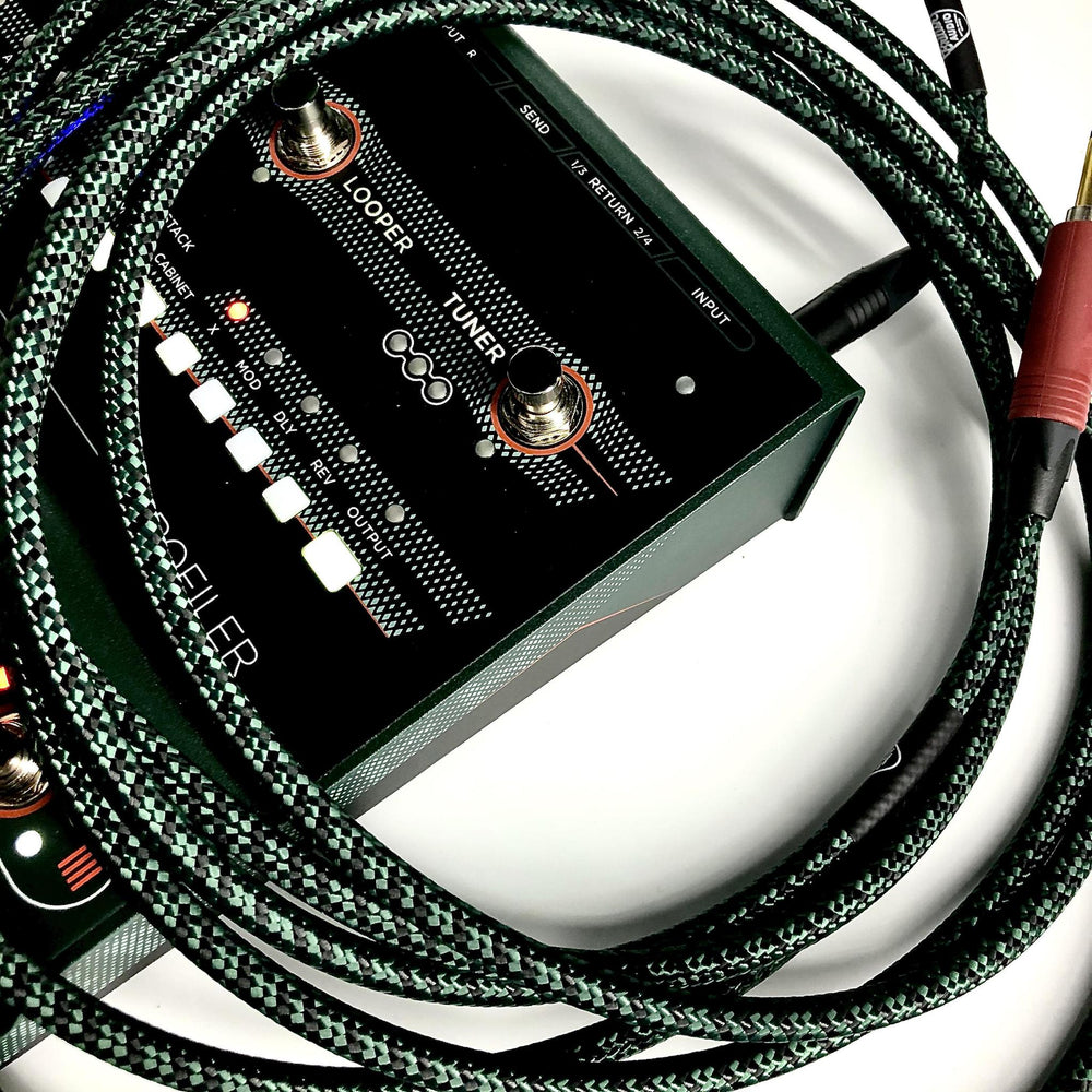 British Audio Pro Performance Silent Instrument Cable - Straight Silent to Straight (Kemper Green & Black Braid) - British Audio