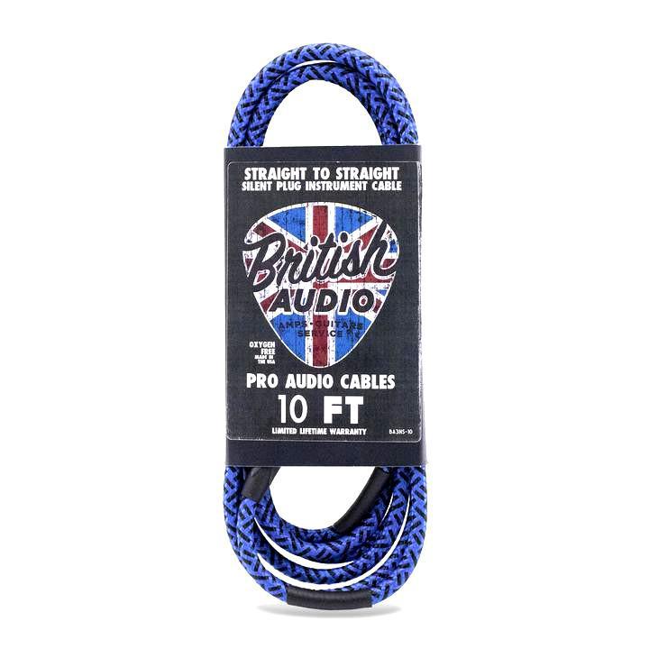 British Audio Pro Performance Silent Instrument Cable - Straight Silent to Straight (Blue & Black Braid) - British Audio