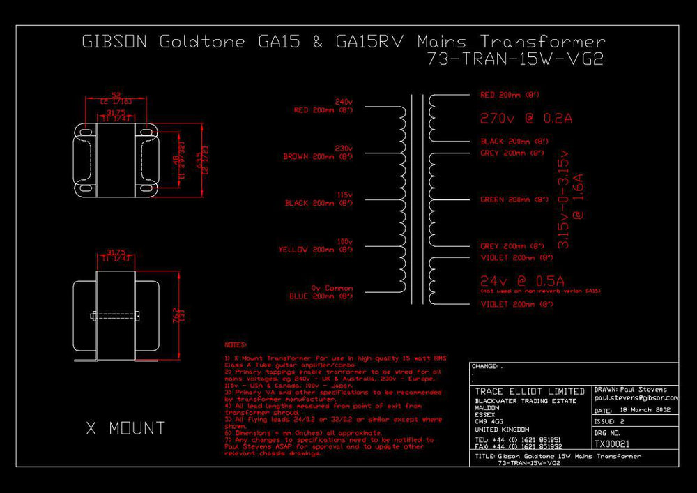Gibson Goldtone GA15 / 15RV Power Transformer #73-TRAN-15W-VG2